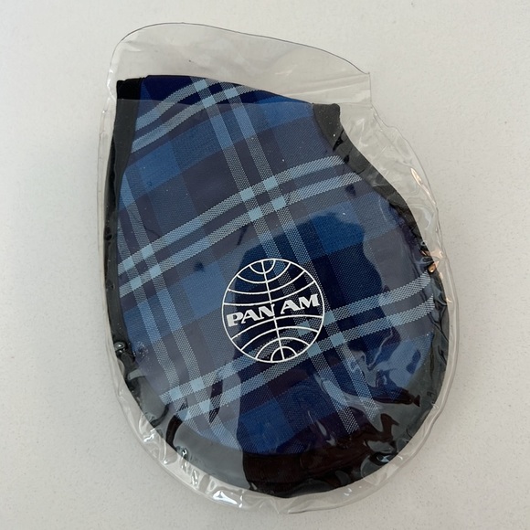 Vintage PAN AM Eye Shield 2 Sleep Masks Plaid Navy Blue Travel Memorabilia NEW